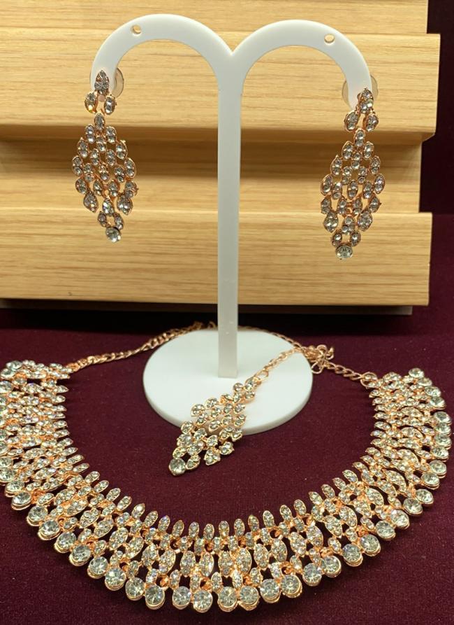 Rose Gold Plated Elegant Stone Necklace Set For Women